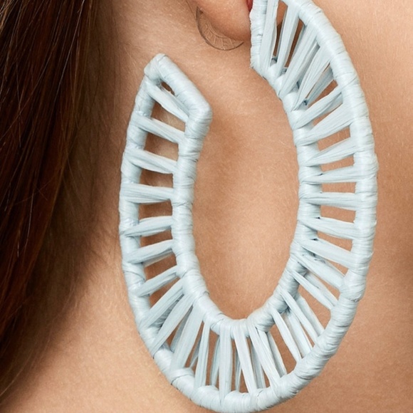 BaubleBar Jewelry - NWT! Soft Blue Raffia Hoop Earrings BaubleBar Jewelry - NWT! Soft Blue Raffia Hoop Earrings